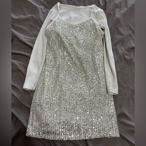 Art Class Sparkling Silver Dress with White shirt